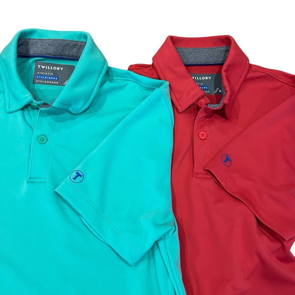 Two Twillory Athleisure Polo Shirts Red Green M